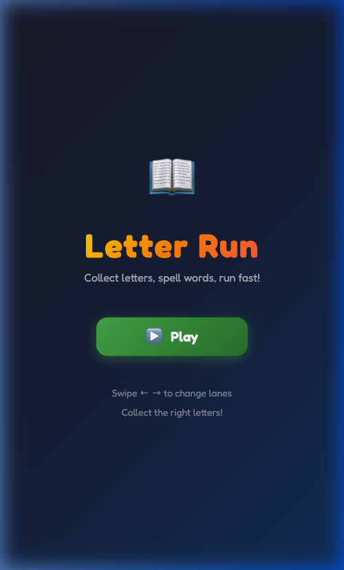 Letter Run — Main menu