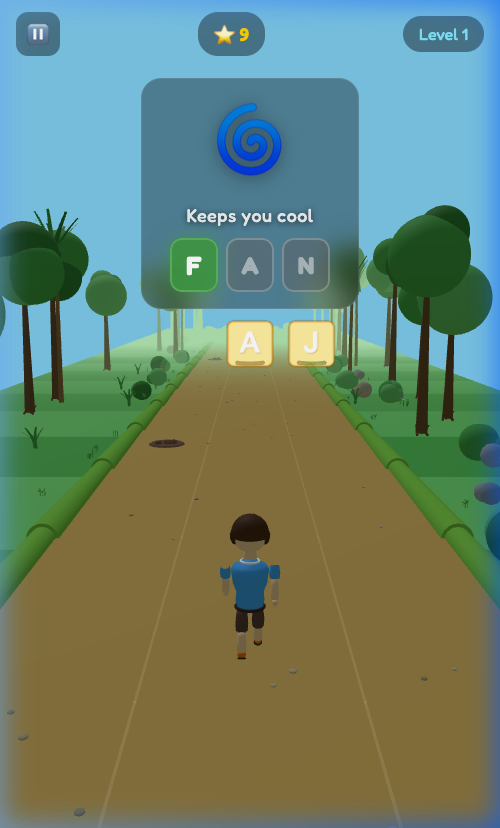 Letter Run — Score screen